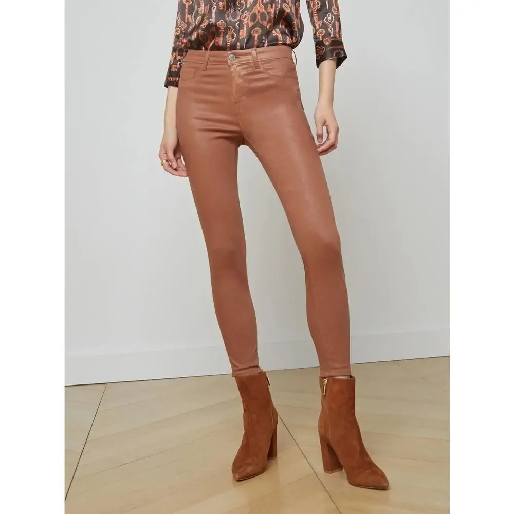 L'Agence Womens High Rise Coated Margot Skinny Jeans Brown Size 32 - Picture 2 of 11